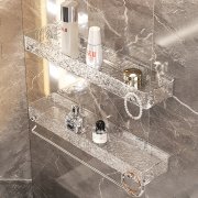 水波纹加高护栏浴室置物架 厨房整理架 长30cm--透明